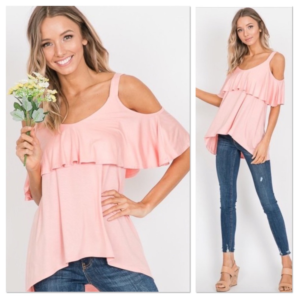 Blush High Low Ruffled Cold Shoulder Top